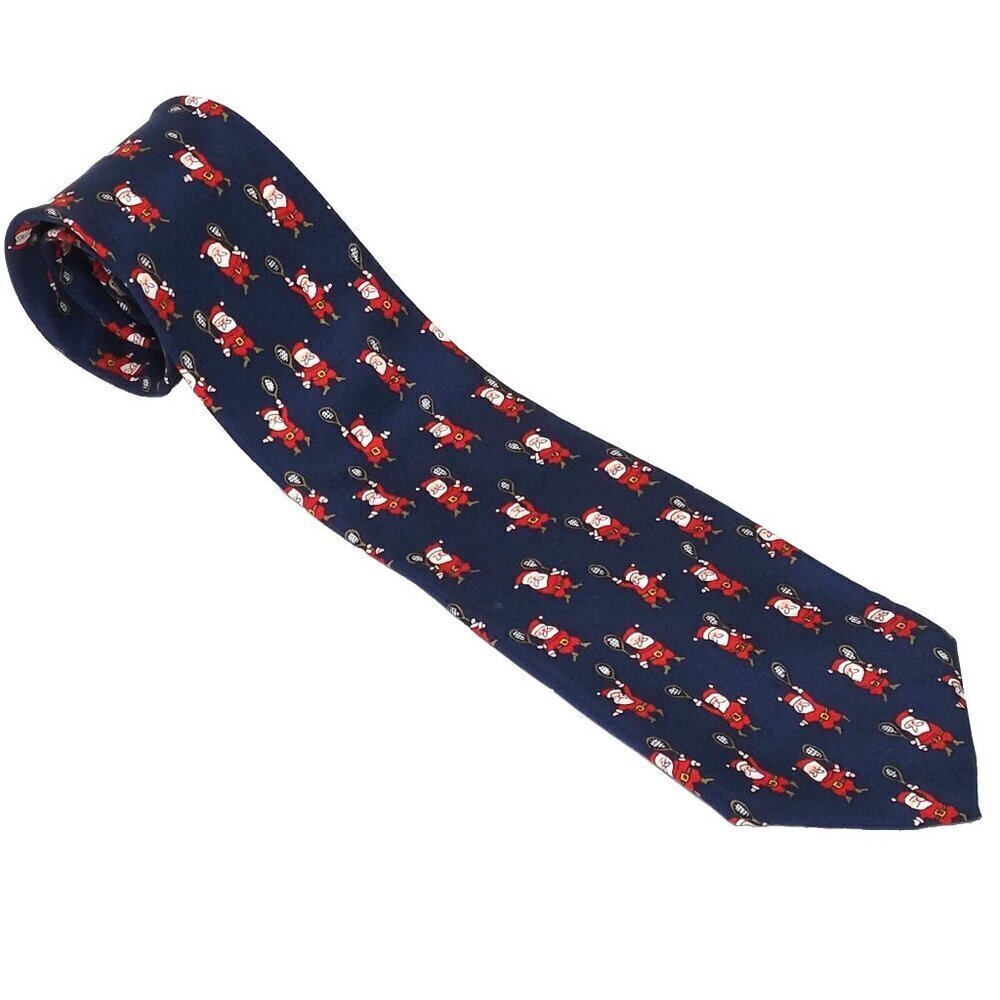 Tennis Santa Claus Tie Men's Alynn 100% Silk Navy Blue 57" x 3 3/4" Made in USA
